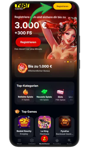 Registrierungsbutton Yep Casino
