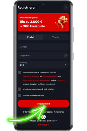 Yep Casino registration Anmeldeformular Felder ausfüllen
