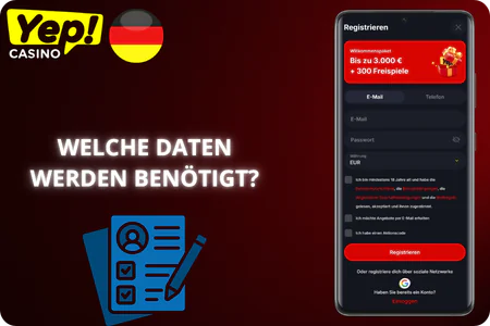 Yep Casino Registrierungsfelder E-Mail Passwort Daten