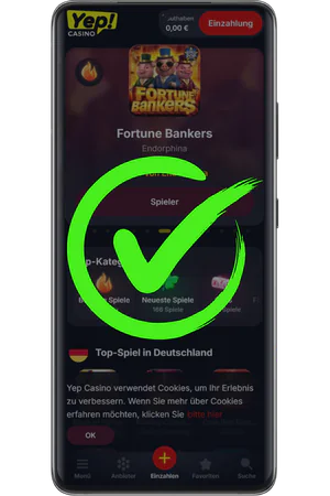 Yep Casino erfolgreich eingeloggt Dashboard geöffnet